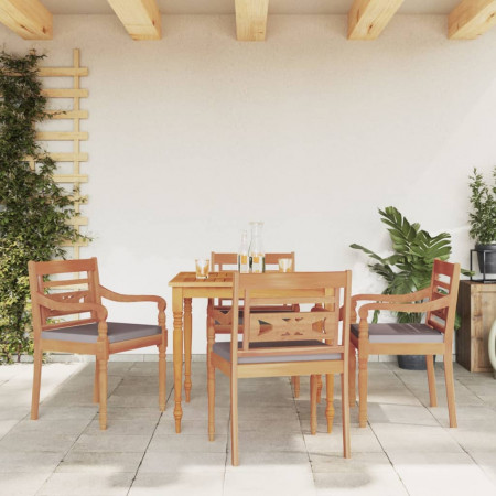 Set mobilier grădină cu perne gri închis 5 piese lemn masiv tec