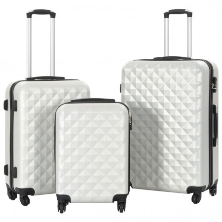 Set valiză carcasă rigidă, 3 buc., argintiu strălucitor, ABS