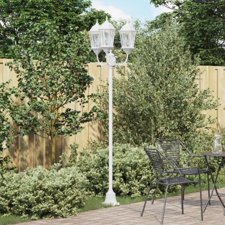 Stâlp de iluminat pentru grădină cu 3 lămpi E27 Alb 220 cm Aluminium