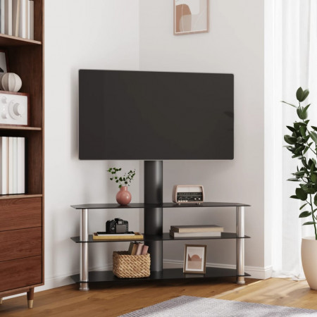 Suport TV de colț 3 niveluri pentru 32-70 inchi, negru/argintiu