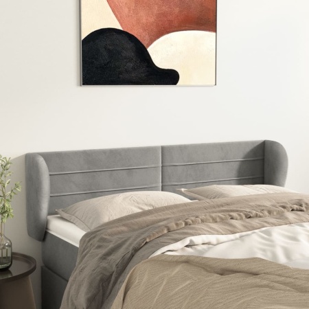 Tăblie de pat cu aripioare gri deschis 147x23x78/88 cm catifea