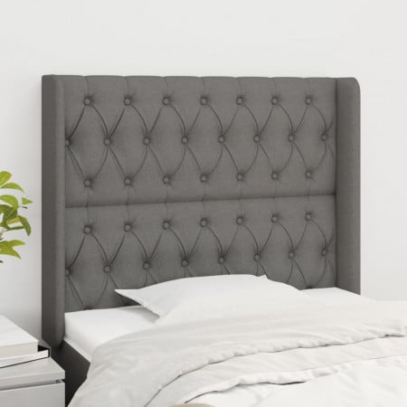Tăblie de pat cu aripioare gri închis 103x16x118/128 cm textil