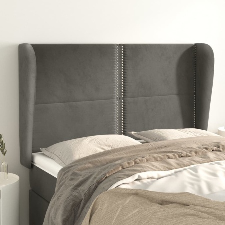 Tăblie de pat cu aripioare gri închis 147x23x118/128 cm catifea