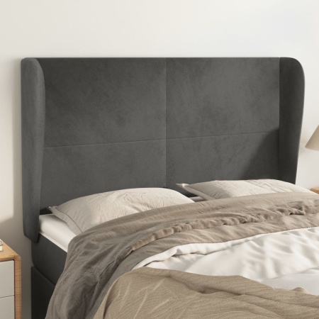 Tăblie de pat cu aripioare gri închis 147x23x118/128 cm catifea
