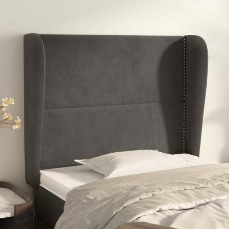 Tăblie de pat cu aripioare gri închis 93x23x118/128 cm catifea