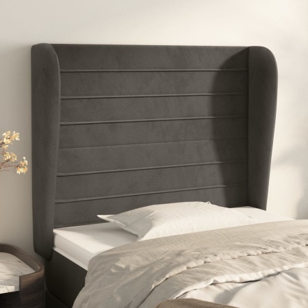Tăblie de pat cu aripioare gri închis 93x23x118/128 cm catifea