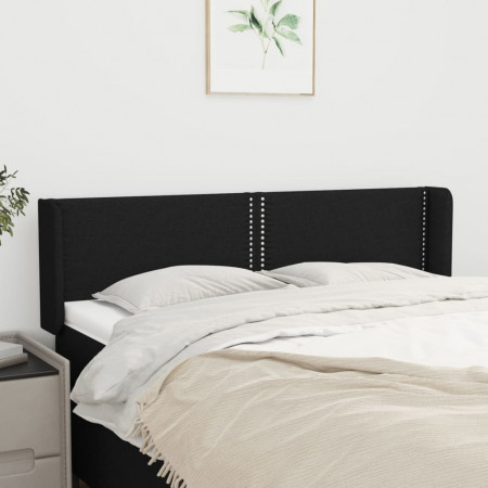 Tăblie de pat cu aripioare negru 147x16x78/88 cm textil