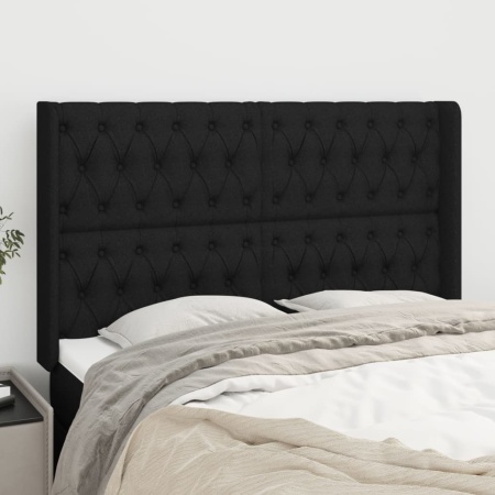 Tăblie de pat cu aripioare, negru, 163x16x118/128 cm, textil