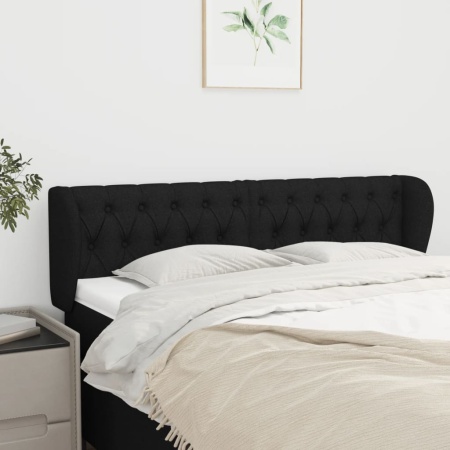 Tăblie de pat cu aripioare negru 163x23x78/88 cm textil