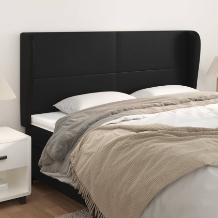Tăblie de pat cu aripioare, negru, 183x23x118/128 cm, piele eco