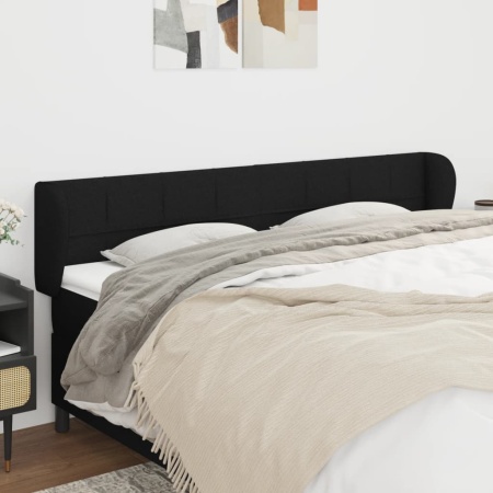 Tăblie de pat cu aripioare negru 183x23x78/88 cm textil