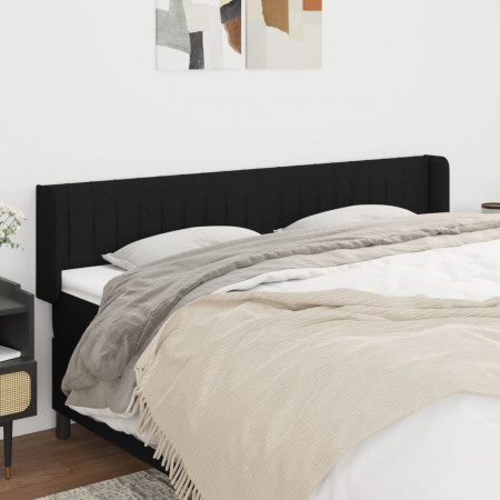 Tăblie de pat cu aripioare negru 203x16x78/88 cm textil