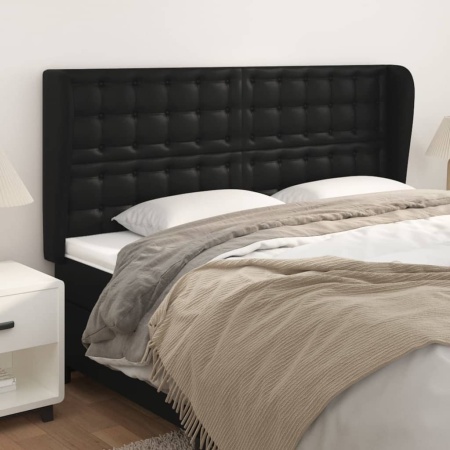 Tăblie de pat cu aripioare, negru, 203x23x118/128 cm, piele eco