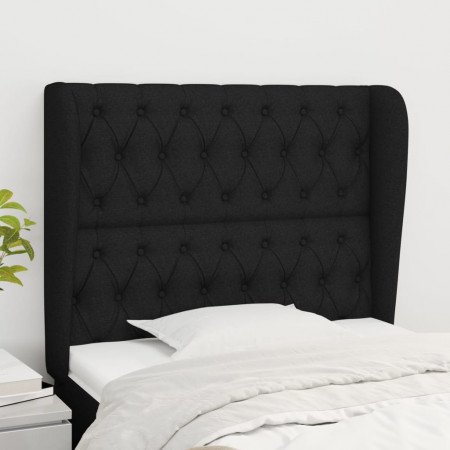 Tăblie de pat cu aripioare, negru, 93x23x118/128 cm, textil - Img 1