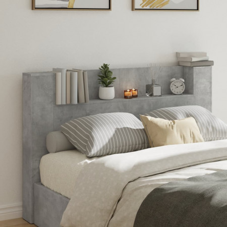 Tăblie de pat cu dulap și LED, gri beton, 160x16,5x103,5 cm