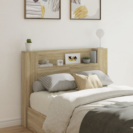 Tăblie de pat cu dulap și LED, stejar sonoma, 140x16,5x103,5 cm