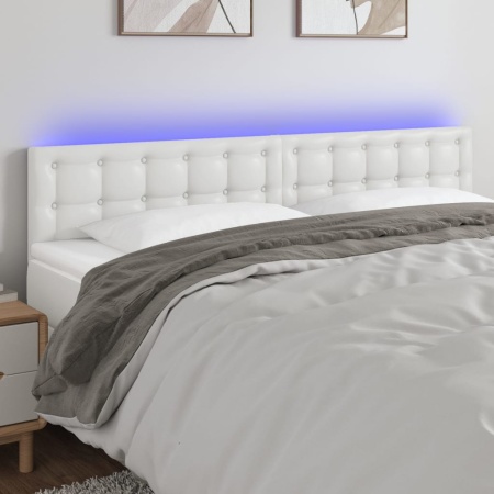 Tăblie de pat cu LED, alb, 180x5x78/88 cm, piele ecologică