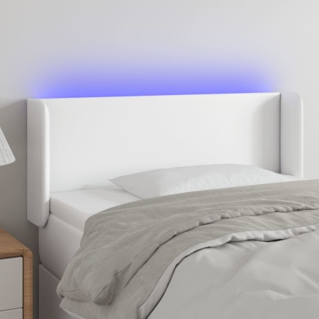 Tăblie de pat cu LED, alb, 93x16x78/88 cm, piele ecologică