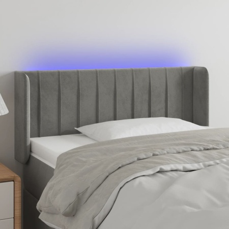 Tăblie de pat cu LED, gri deschis, 103x16x78/88 cm, catifea