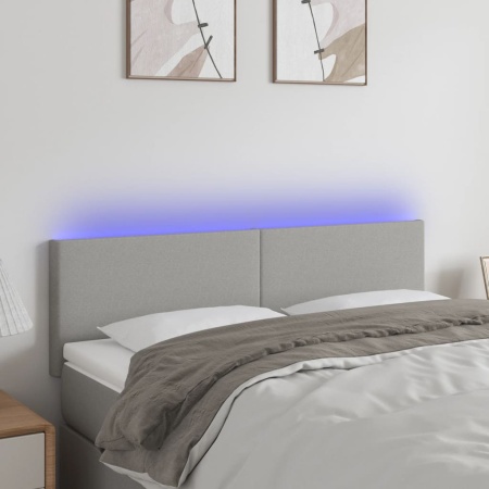 Tăblie de pat cu LED, gri deschis, 144x5x78/88 cm, textil