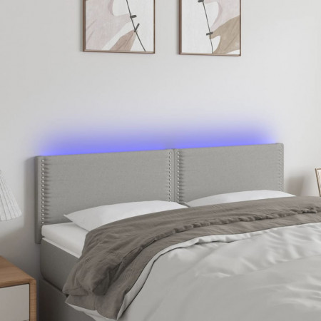 Tăblie de pat cu LED, gri deschis, 144x5x78/88 cm, textil