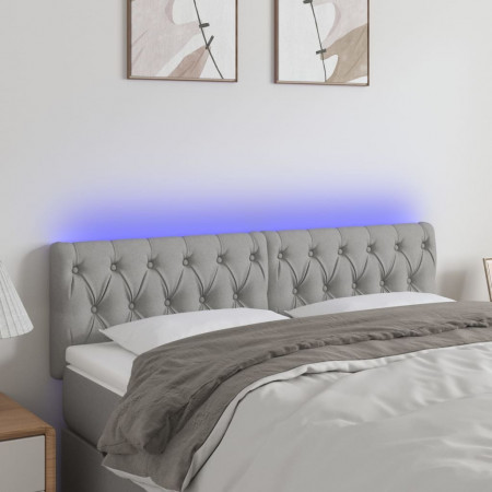 Tăblie de pat cu LED, gri deschis, 160x7x78/88 cm, textil