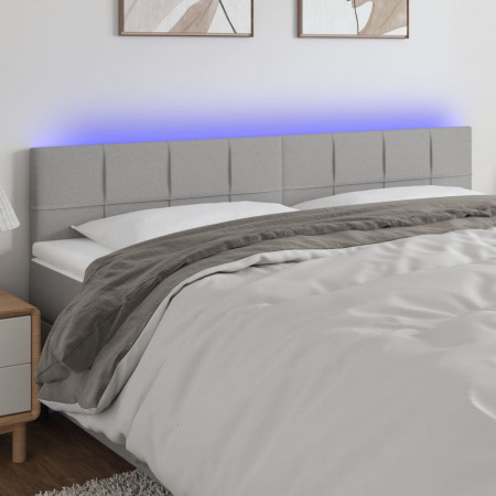 Tăblie de pat cu LED, gri deschis, 180x5x78/88 cm, textil