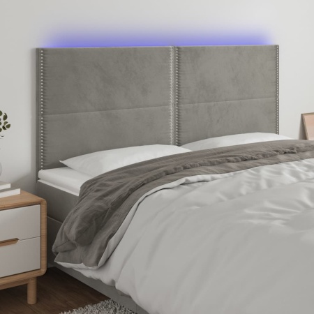 Tăblie de pat cu LED, gri deschis, 200x5x118/128 cm, catifea