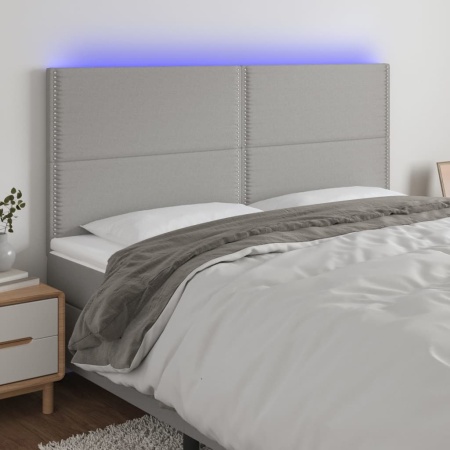 Tăblie de pat cu LED, gri deschis, 200x5x118/128 cm, textil