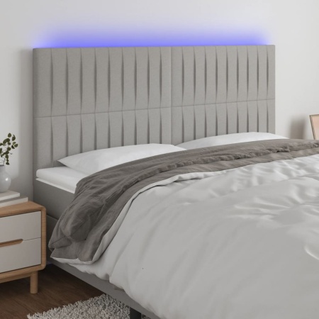 Tăblie de pat cu LED, gri deschis, 200x5x118/128 cm, textil