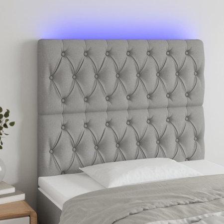 Tăblie de pat cu LED, gri deschis, 90x7x118/128 cm, textil