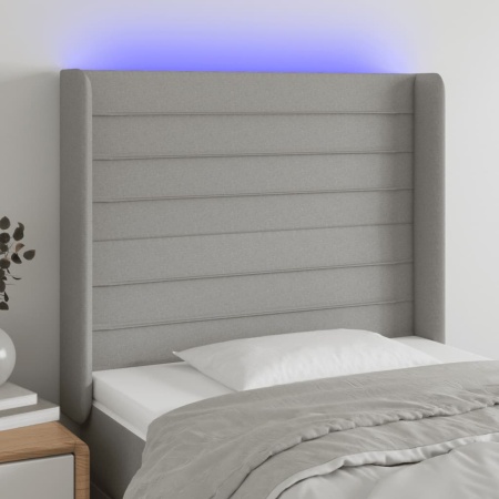 Tăblie de pat cu LED, gri deschis, 93x16x118/128 cm, textil