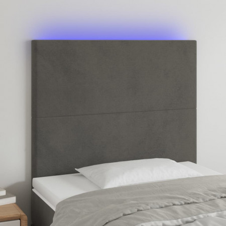 Tăblie de pat cu LED, gri închis, 100x5x118/128 cm, textil