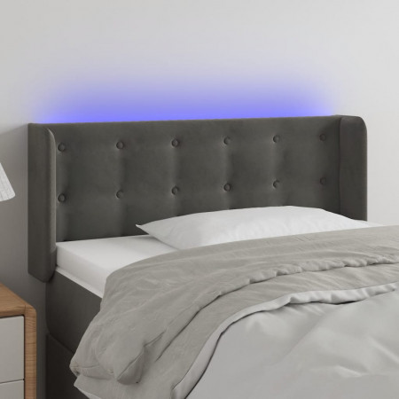 Tăblie de pat cu LED, gri închis, 103x16x78/88 cm, catifea