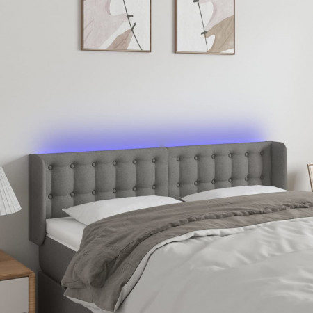 Tăblie de pat cu LED, gri închis, 147x16x78/88 cm, textil