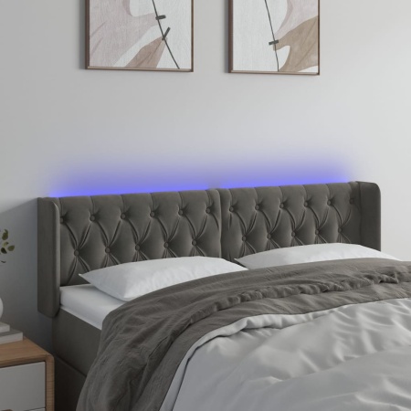 Tăblie de pat cu LED, gri închis, 163x16x78/88 cm, catifea