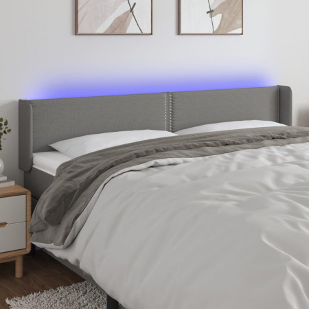 Tăblie de pat cu LED, gri închis, 163x16x78/88 cm, textil