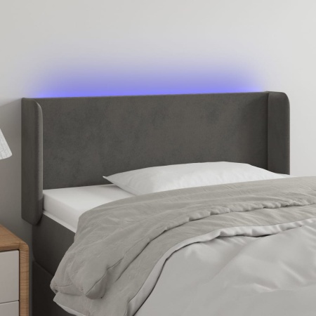 Tăblie de pat cu LED, gri închis, 83x16x78/88 cm, catifea