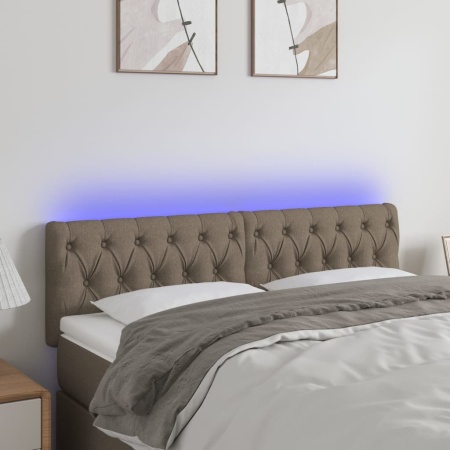 Tăblie de pat cu LED, gri taupe, 144x7x78/88 cm, textil