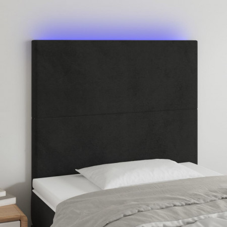 Tăblie de pat cu LED, negru, 100x5x118/128 cm, catifea