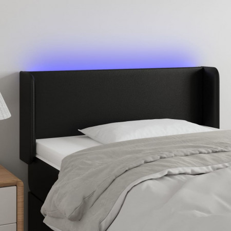 Tăblie de pat cu LED, negru, 103x16x78/88 cm, piele ecologică