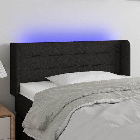 Tăblie de pat cu LED, negru, 103x16x78/88 cm, textil