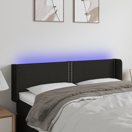 Tăblie de pat cu LED, negru, 147x16x78/88 cm, textil