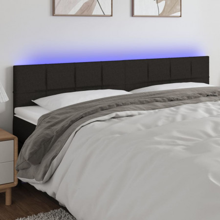 Tăblie de pat cu LED, negru, 180x5x78/88 cm, textil