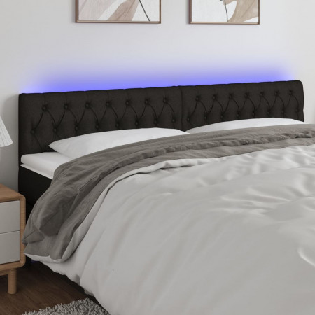 Tăblie de pat cu LED, negru, 180x7x78/88 cm, textil
