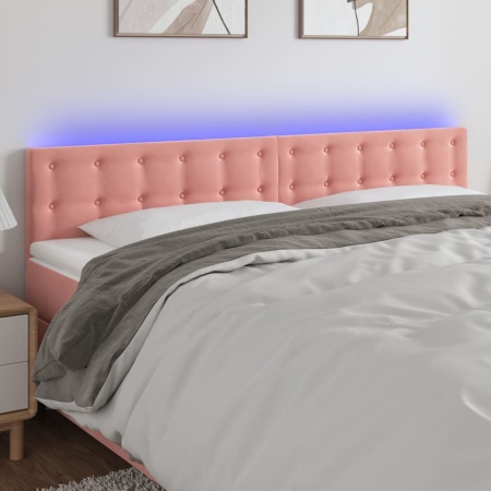 Tăblie de pat cu LED, roz, 160x5x78/88 cm, catifea