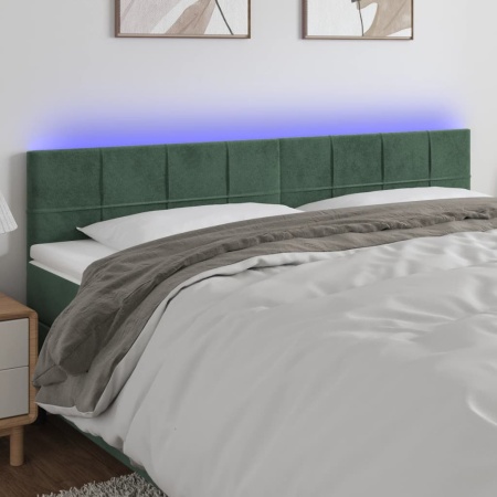 Tăblie de pat cu LED, verde închis, 160x5x78/88 cm, catifea