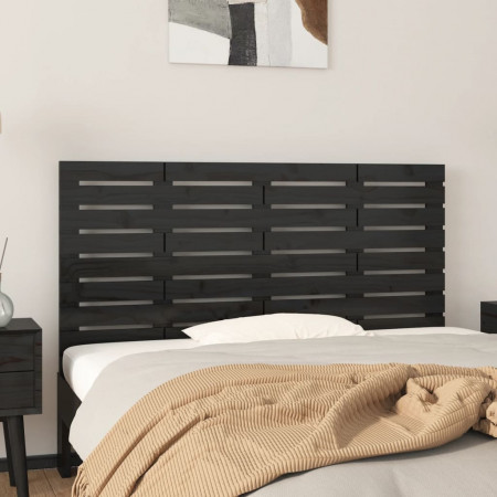 Tăblie de pat pentru perete, negru, 126x3x63 cm, lemn masiv pin