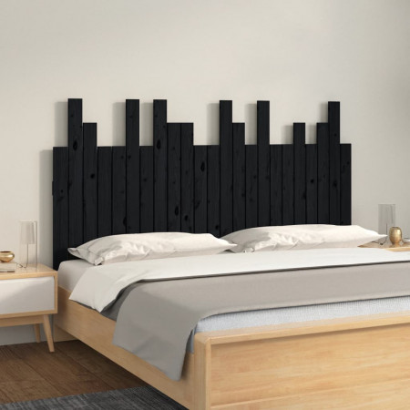 Tăblie de pat pentru perete, negru 146,5x3x80 cm lemn masiv pin