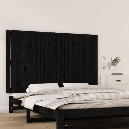 Tăblie de pat pentru perete, negru, 147x3x90 cm, lemn masiv pin - Img 1